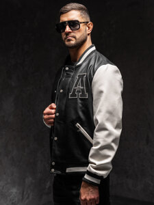 Giacca bomber in pelle da uomo nero Bolf 11Z8112