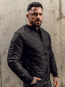 Giacca con trapuntate mezza stagione tipo bomber da uomo nera Bolf MY-01