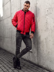 Giacca con trapuntate mezza stagione tipo bomber da uomo rossa Bolf MY-01