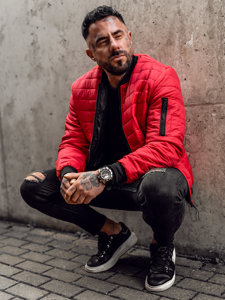 Giacca con trapuntate mezza stagione tipo bomber da uomo rossa Bolf MY-02