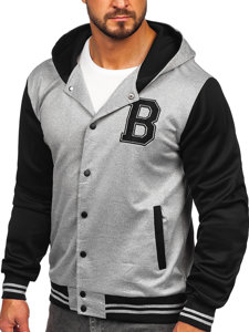 Giacca da baseball mezza stagione tipo bomber con cappuccio da uomo grigia Bolf 8B1156