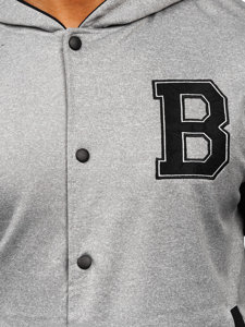 Giacca da baseball mezza stagione tipo bomber con cappuccio da uomo grigia Bolf 8B1156