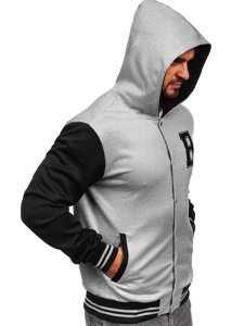 Giacca da baseball mezza stagione tipo bomber con cappuccio da uomo grigia Bolf 8B1156