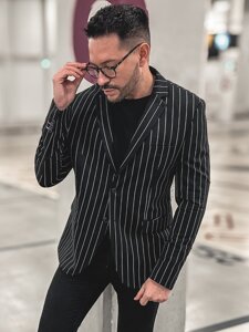 Giacca d'abito a righe casual da uomo nero-bianco Bolf 1652