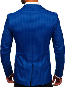 Giacca d'abito a scacchi casual da uomo blu Bolf 002