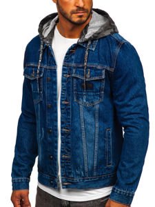 Giacca di jeans con cappuccio da uomo blu Bolf RB9824-1