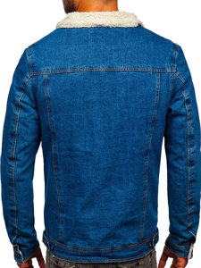 Giacca di jeans trucker isolata con collo di montone da uomo blu Bolf 1156