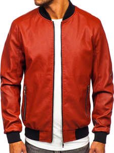 Giacca di pelle tipo bomber da uomo arancione Bolf 1147