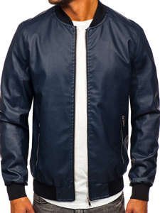 Giacca di pelle tipo bomber da uomo blu Bolf 1147