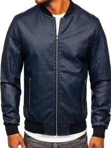 Giacca di pelle tipo bomber da uomo blu Bolf 1147