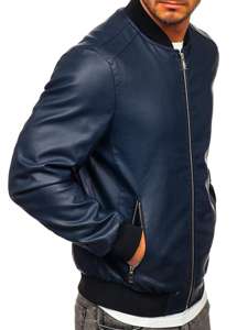 Giacca di pelle tipo bomber da uomo blu Bolf 1147