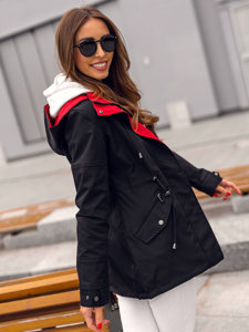 Giacca double-face tipo parka mezza stagione con cappuccio da donna nera Bolf 16M9081A