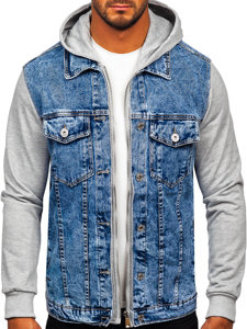 Giacca in denim con cappuccio da uomo azzurro Bolf HY1017