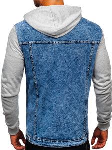 Giacca in denim con cappuccio da uomo azzurro Bolf HY1017