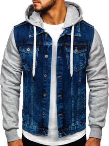 Giacca in denim con cappuccio da uomo blu Bolf 211902