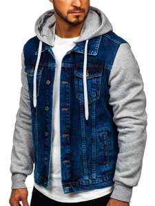 Giacca in denim con cappuccio da uomo blu Bolf 211902