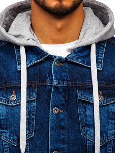 Giacca in denim con cappuccio da uomo blu Bolf 211902