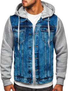 Giacca in denim con cappuccio da uomo blu Bolf 211902