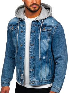 Giacca in jeans con cappuccio da uomo azzurra Bolf MJ505B