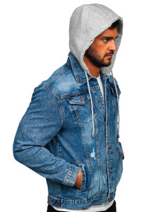 Giacca in jeans con cappuccio da uomo azzurra Bolf MJ505B