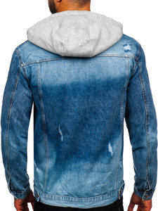 Giacca in jeans con cappuccio da uomo azzurra Bolf MJ505B