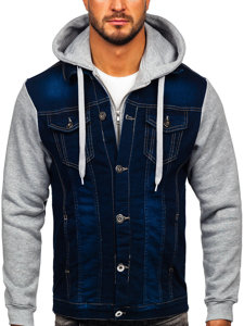 Giacca in jeans con cappuccio da uomo blu Bolf 801