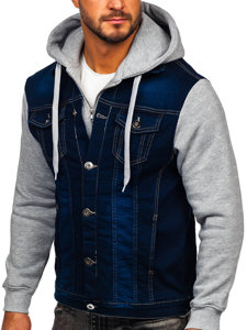 Giacca in jeans con cappuccio da uomo blu Bolf 801