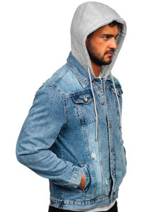 Giacca in jeans con cappuccio da uomo celeste Bolf MJ505BC