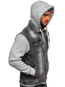 Giacca in jeans con cappuccio da uomo grigia Bolf 801