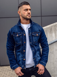 Giacca in jeans da uomo blu inchiostro Bolf 200A