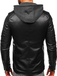 Giacca in pelle biker con cappuccio da uomo nera Bolf 11Z8012-A