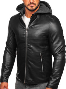 Giacca in pelle biker con cappuccio da uomo nera Bolf 11Z8012-A