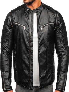 Giacca in pelle biker con maniche staccabili da uomo nera Bolf 11Z8011