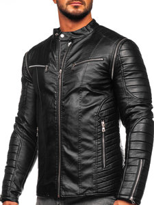 Giacca in pelle biker con maniche staccabili da uomo nera Bolf 11Z8011