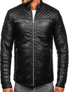 Giacca in pelle biker da uomo nera Bolf 11Z8002