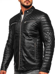 Giacca in pelle biker da uomo nera Bolf 11Z8002