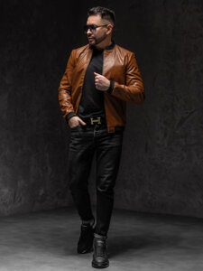 Giacca in pelle bomber da uomo marrone Bolf 6803A1