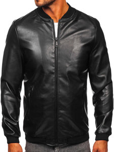 Giacca in pelle bomber da uomo nero Bolf 11Z8107