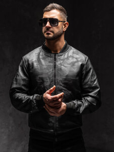 Giacca in pelle bomber da uomo nero Bolf 3A63A1