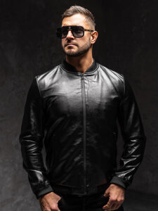 Giacca in pelle bomber da uomo nero Bolf 6803A1