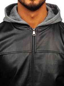 Giacca in pelle con cappuccio da uomo nero-gialla Bolf HY614