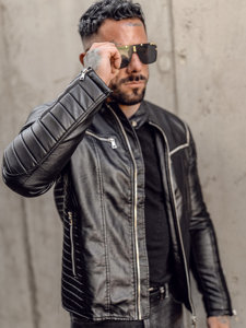 Giacca in pelle con maniche staccabili da uomo nera biker Bolf 11Z8011