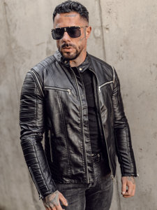 Giacca in pelle con maniche staccabili da uomo nera biker Bolf 11Z8011