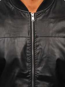 Giacca in pelle mezza stagione tipo bomber da uomo nera Bolf 6705