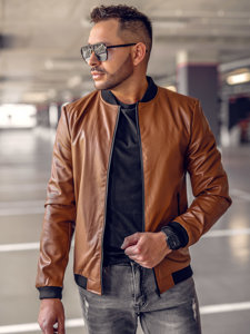 Giacca in pelle tipo bomber da uomo marrone Bolf 6803B