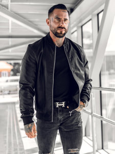 Giacca in pelle tipo bomber da uomo nera Bolf 1147A