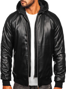 Giacca in pelle tipo bomber da uomo nera Bolf 11Z8004