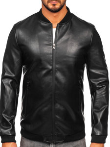 Giacca in pelle tipo bomber da uomo nera Bolf 11Z8015