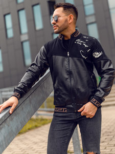 Giacca in pelle tipo bomber da uomo nera Bolf 6671