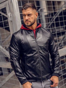 Giacca in pelle tipo bomber da uomo nera Bolf 6803B